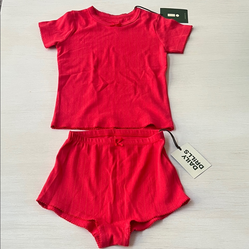 Daily Drills Red Short Sleeve Pointelle Top & Shorts Loungewear Set